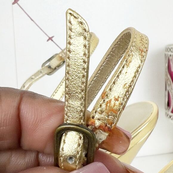 Nine West Stefania Metallic Leather Slingback Stiletto Heels Gold Size 8.5 M - Picture 11 of 16